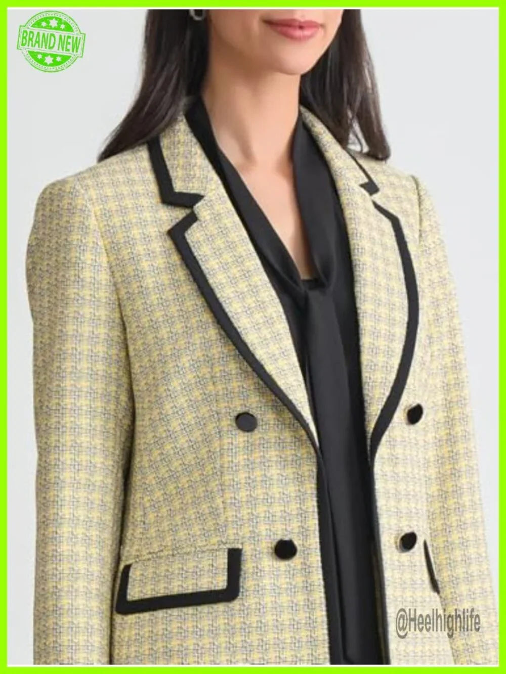 Faux Double-Breasted Framed Tweed Blazer – Business Casual Jacket